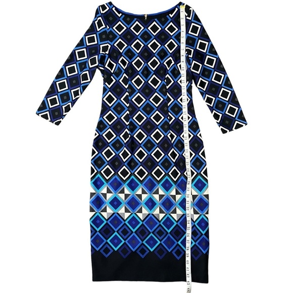 Eliza J Geometric Pattern Fitted Long Sleeve Midi Dress sz 8 - Picture 10 of 13